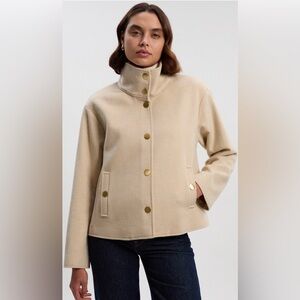 NWT KarenMillen Brushed Wool Funnel Neck Tailored Short Coat